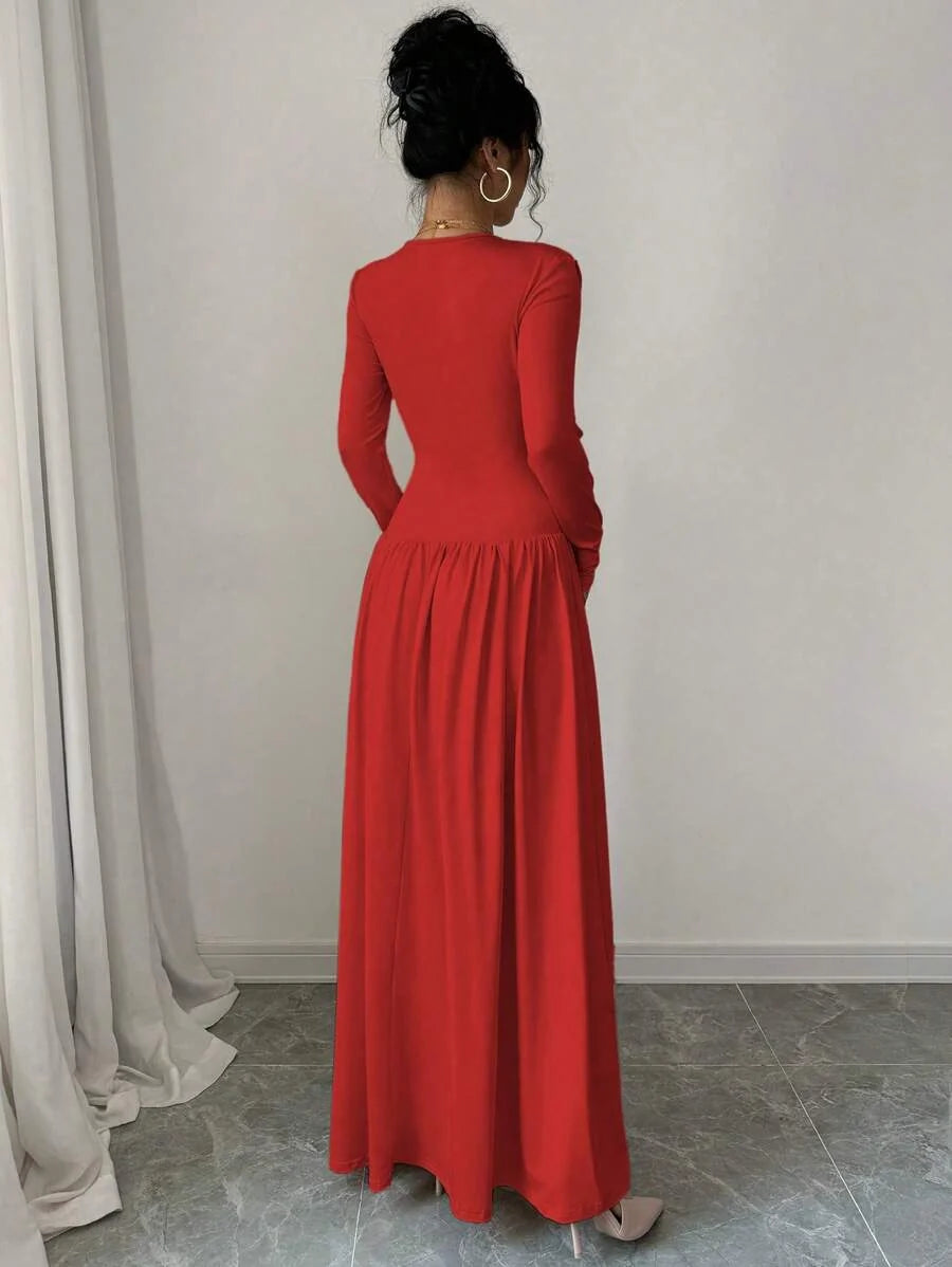 Nicole | Graceful V-Neck Wrap Maxi Holiday Dress