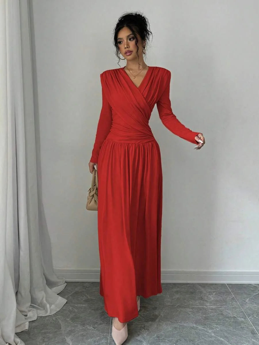 Nicole | Graceful V-Neck Wrap Maxi Holiday Dress