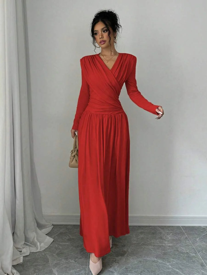 Nicole | Graceful V-Neck Wrap Maxi Holiday Dress
