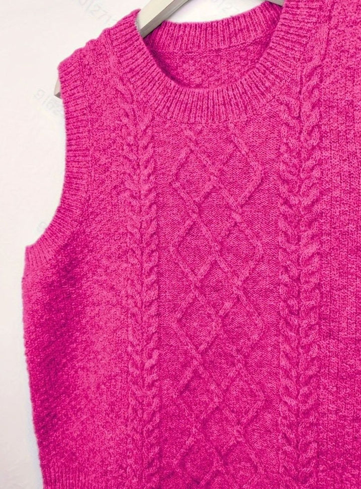 Nicole | Polished Cable Knit Argyle Sweater Vest