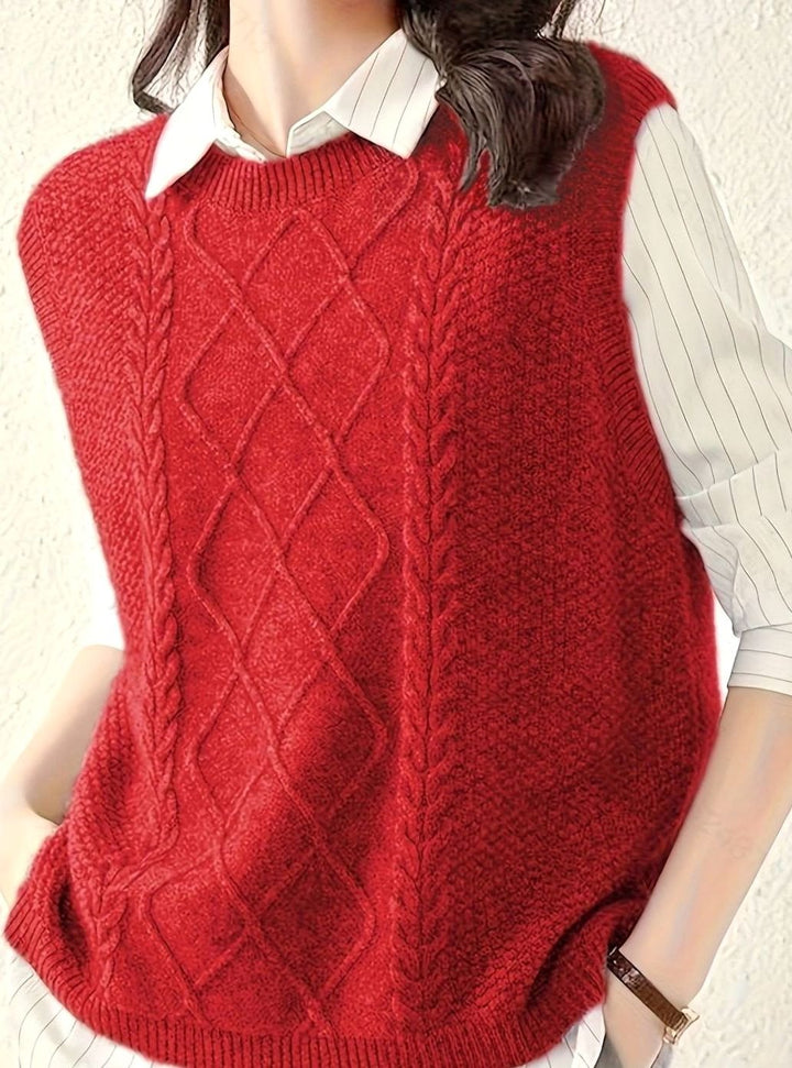 Nicole | Polished Cable Knit Argyle Sweater Vest