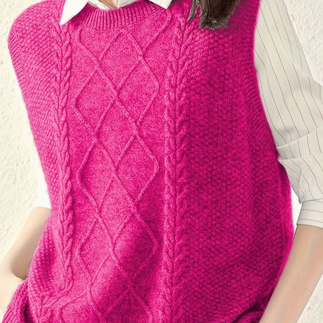 Nicole | Polished Cable Knit Argyle Sweater Vest