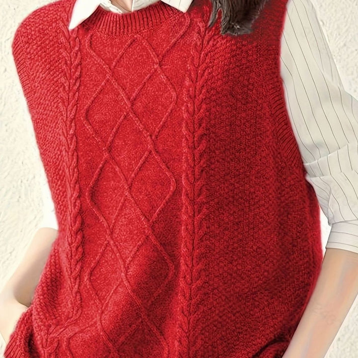 Nicole | Polished Cable Knit Argyle Sweater Vest