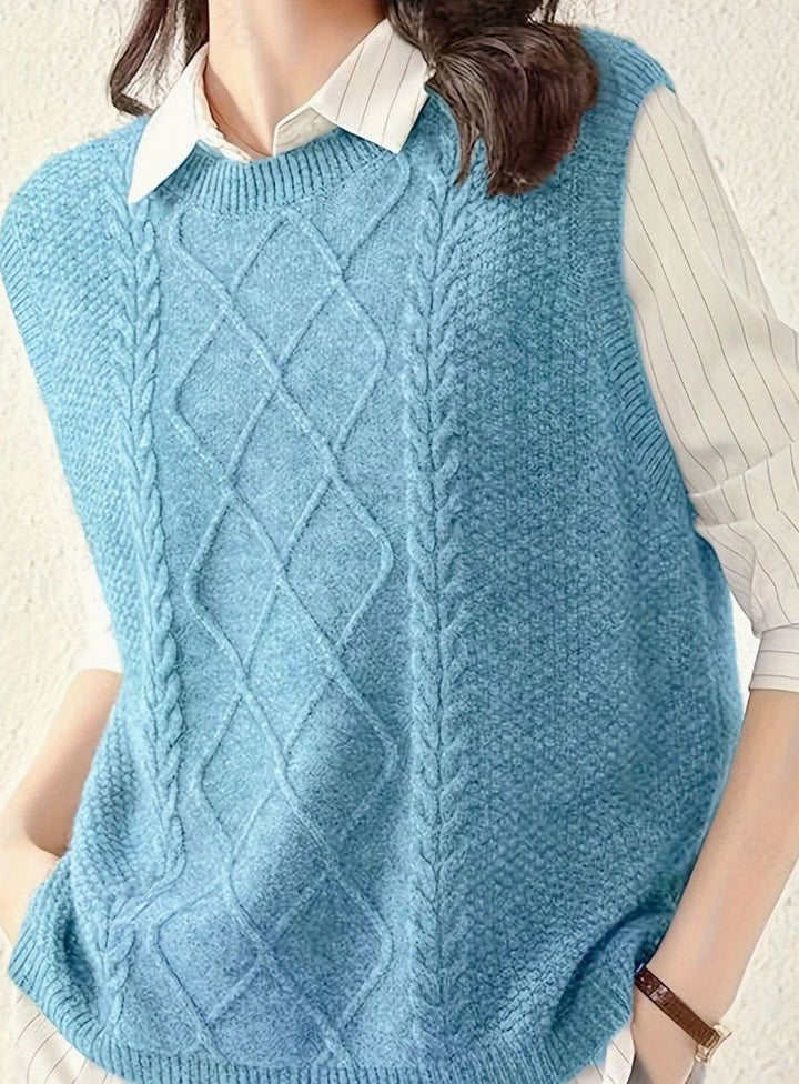 Nicole | Polished Cable Knit Argyle Sweater Vest