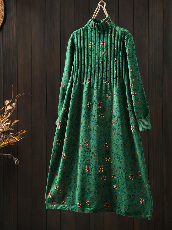 Nicole | Refined Floral Mock Neck Midi Sweater Dress