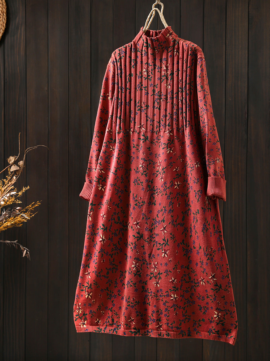 Nicole | Refined Floral Mock Neck Midi Sweater Dress