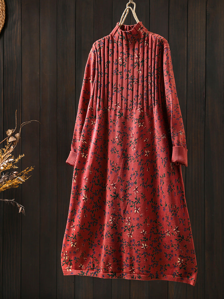 Nicole | Refined Floral Mock Neck Midi Sweater Dress
