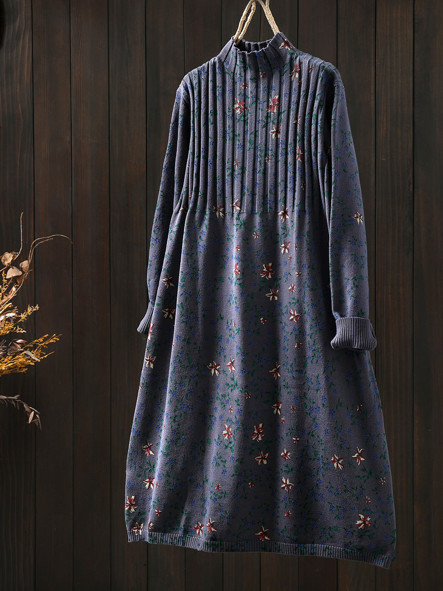 Nicole | Refined Floral Mock Neck Midi Sweater Dress