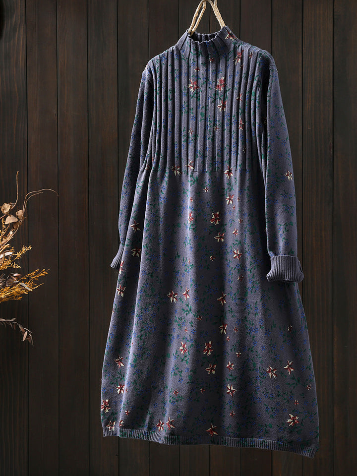 Nicole | Refined Floral Mock Neck Midi Sweater Dress