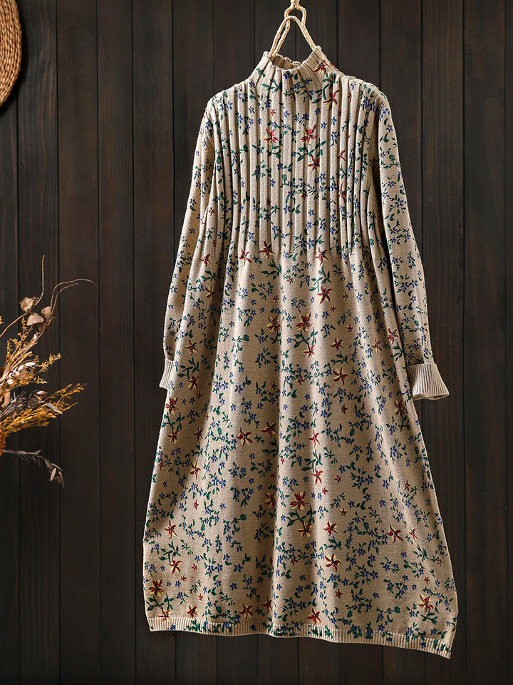 Nicole | Refined Floral Mock Neck Midi Sweater Dress