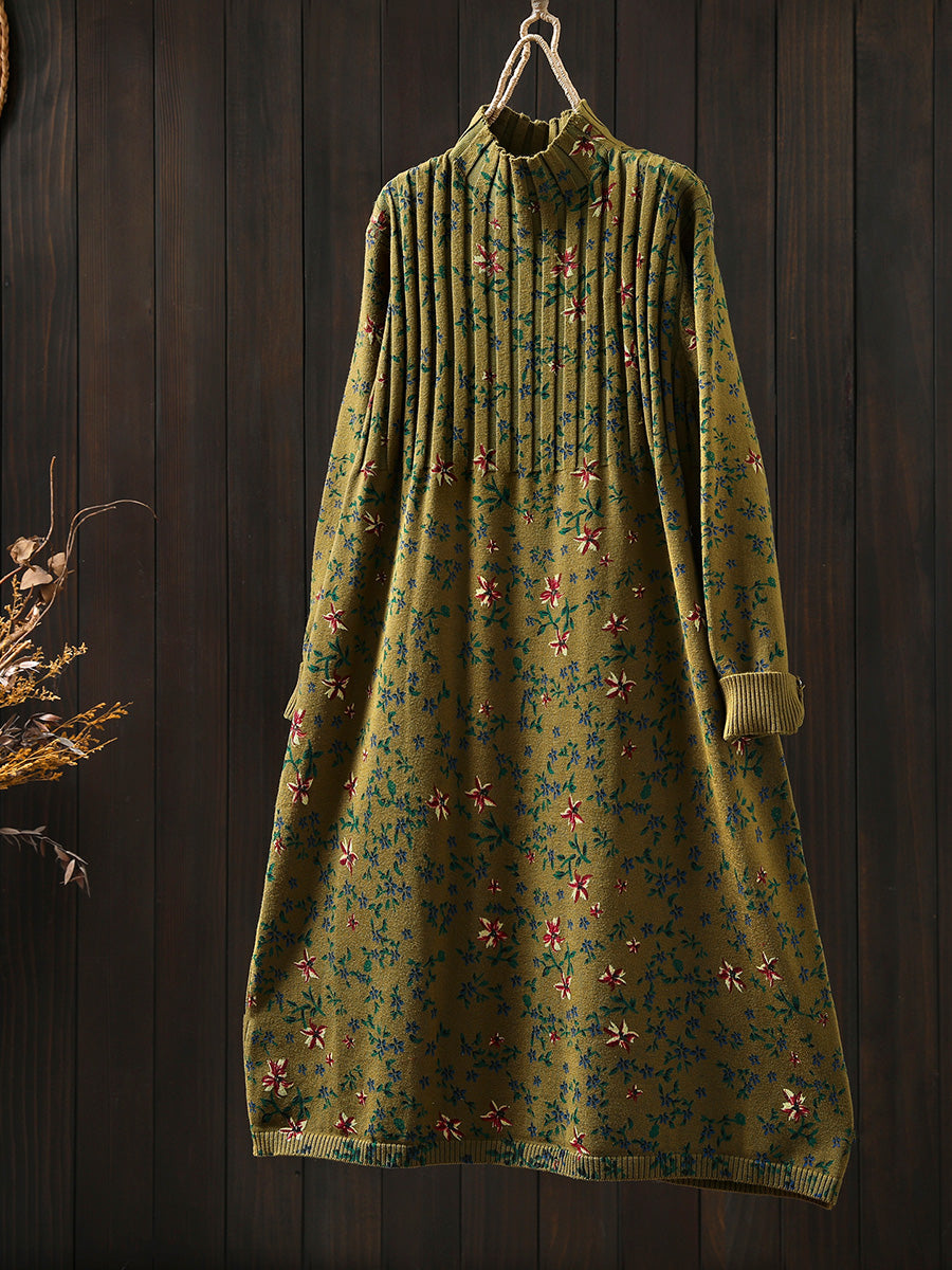 Nicole | Refined Floral Mock Neck Midi Sweater Dress
