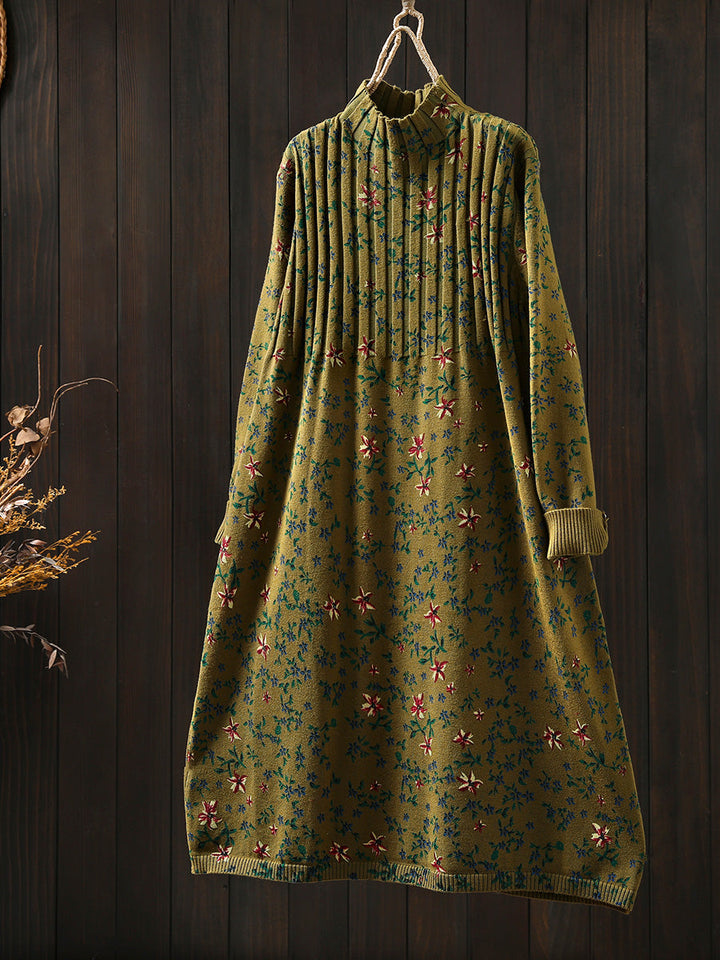 Nicole | Refined Floral Mock Neck Midi Sweater Dress
