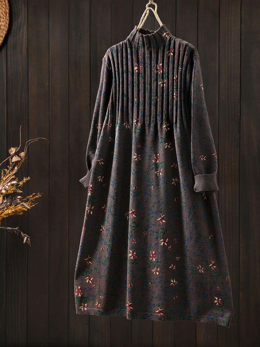 Nicole | Refined Floral Mock Neck Midi Sweater Dress