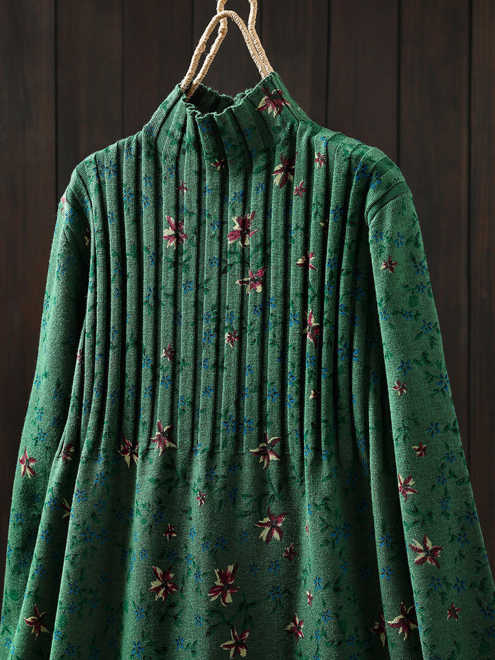 Nicole | Refined Floral Mock Neck Midi Sweater Dress