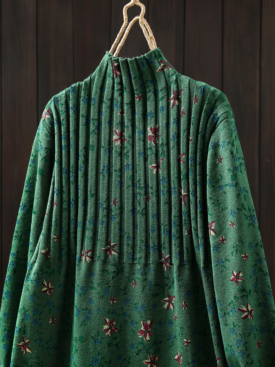 Nicole | Refined Floral Mock Neck Midi Sweater Dress