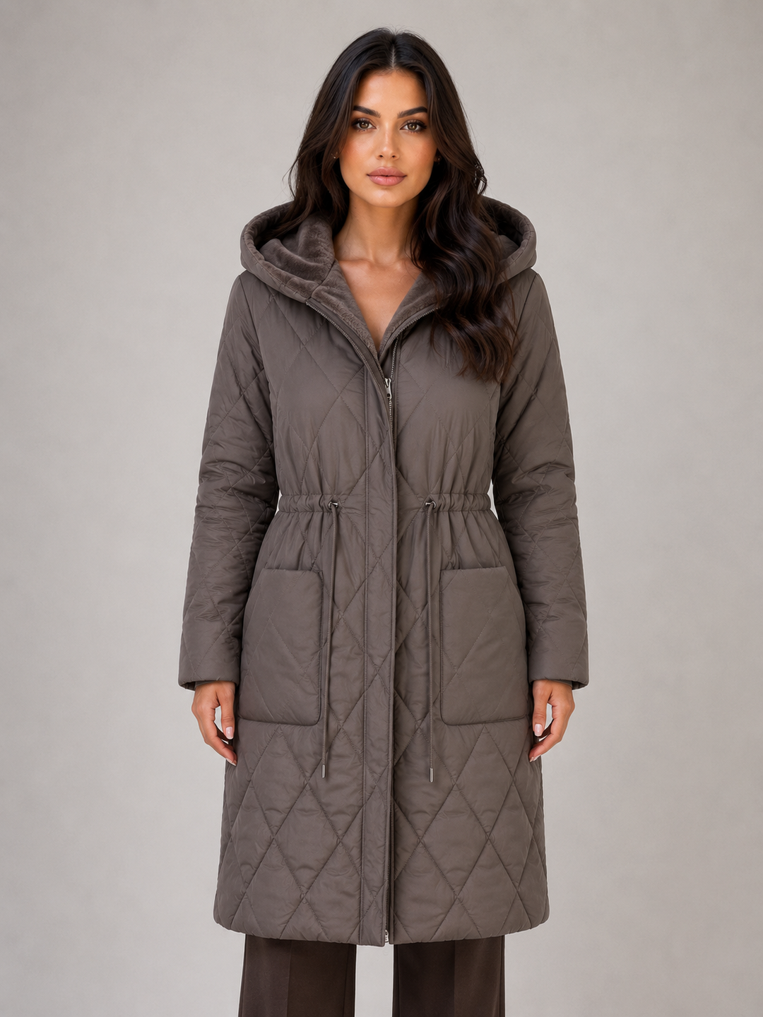 Nicole | Refined Long Hooded Quilted Puffer Jacket