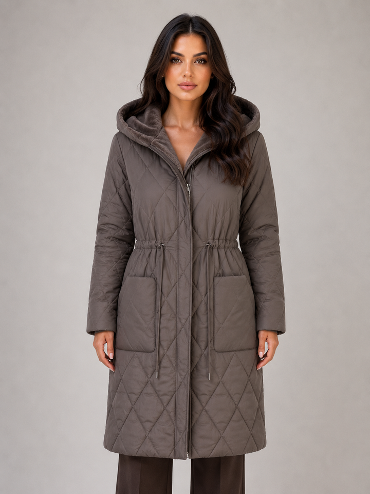 Nicole | Refined Long Hooded Quilted Puffer Jacket