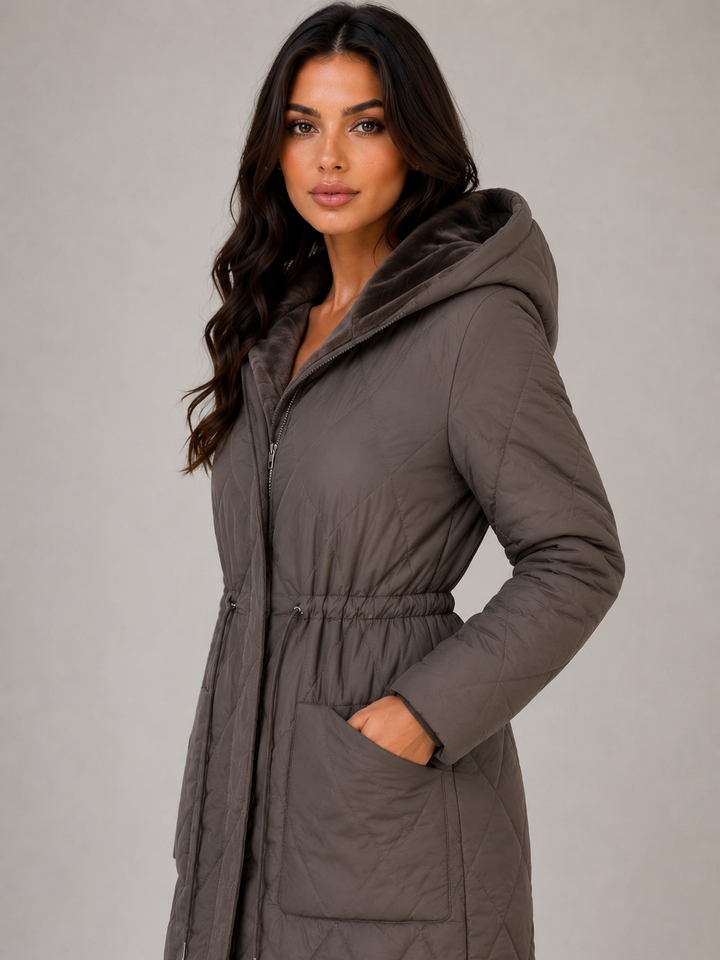 Nicole | Refined Long Hooded Quilted Puffer Jacket