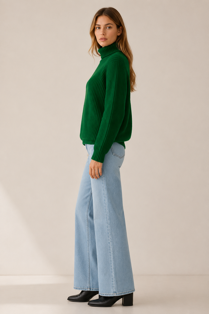 Nicole | Relaxed Ribbed Long Sleeve Turtleneck Sweater