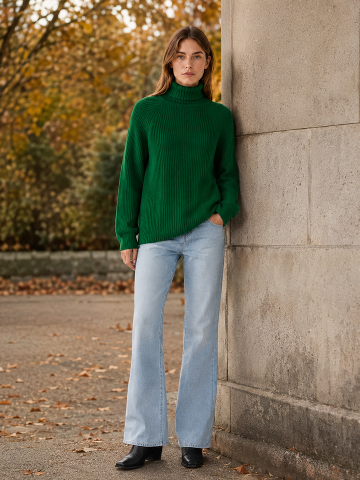 Nicole | Relaxed Ribbed Long Sleeve Turtleneck Sweater