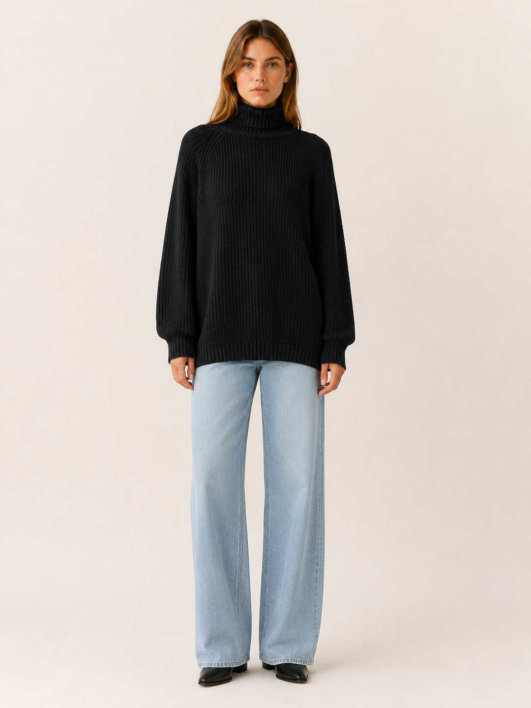 Nicole | Relaxed Ribbed Long Sleeve Turtleneck Sweater
