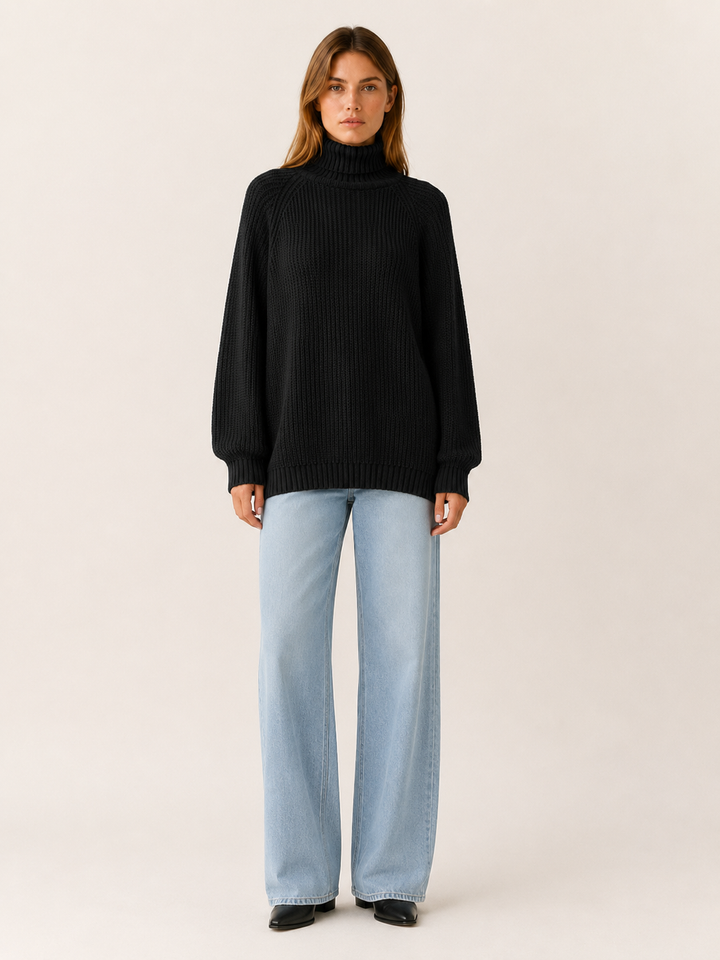Nicole | Relaxed Ribbed Long Sleeve Turtleneck Sweater