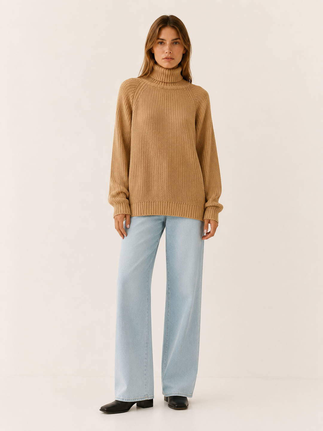 Nicole | Relaxed Ribbed Long Sleeve Turtleneck Sweater