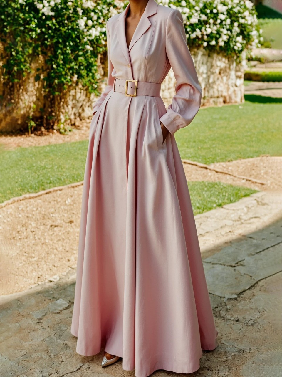 Olivia | Cozy Pleated Belted Fall Wedding Guest Dress