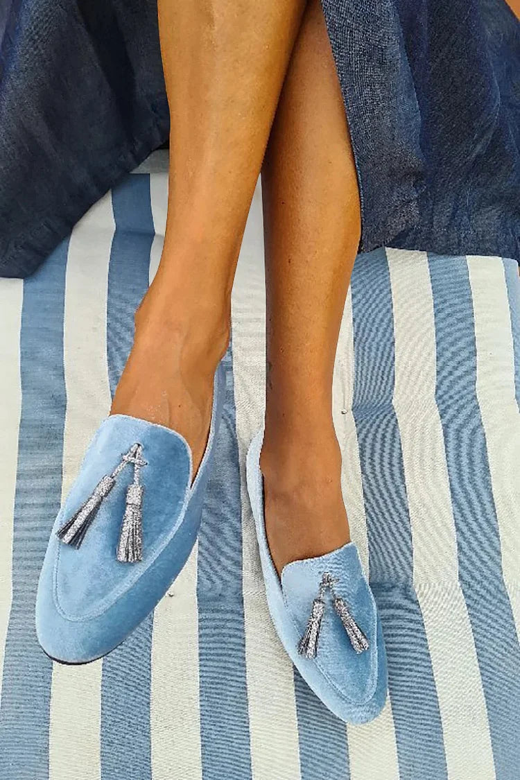 Olivia | Effortless Tasseled Velvet Loafer Slippers