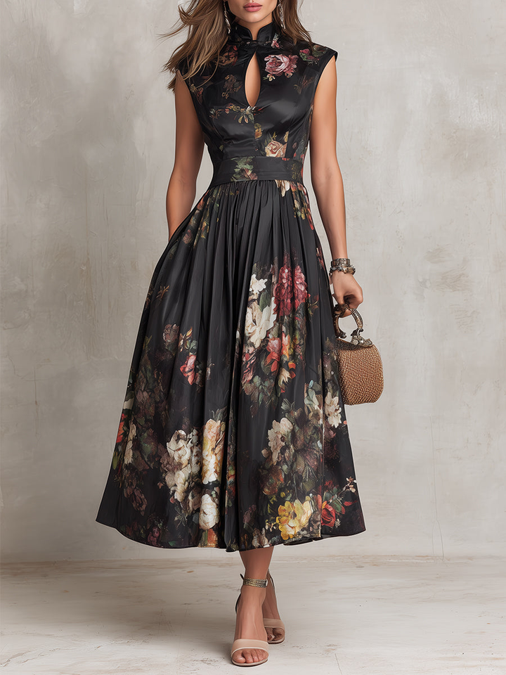 Olivia | Refined Floral Pleated Fall Wedding Guest Midi Dress