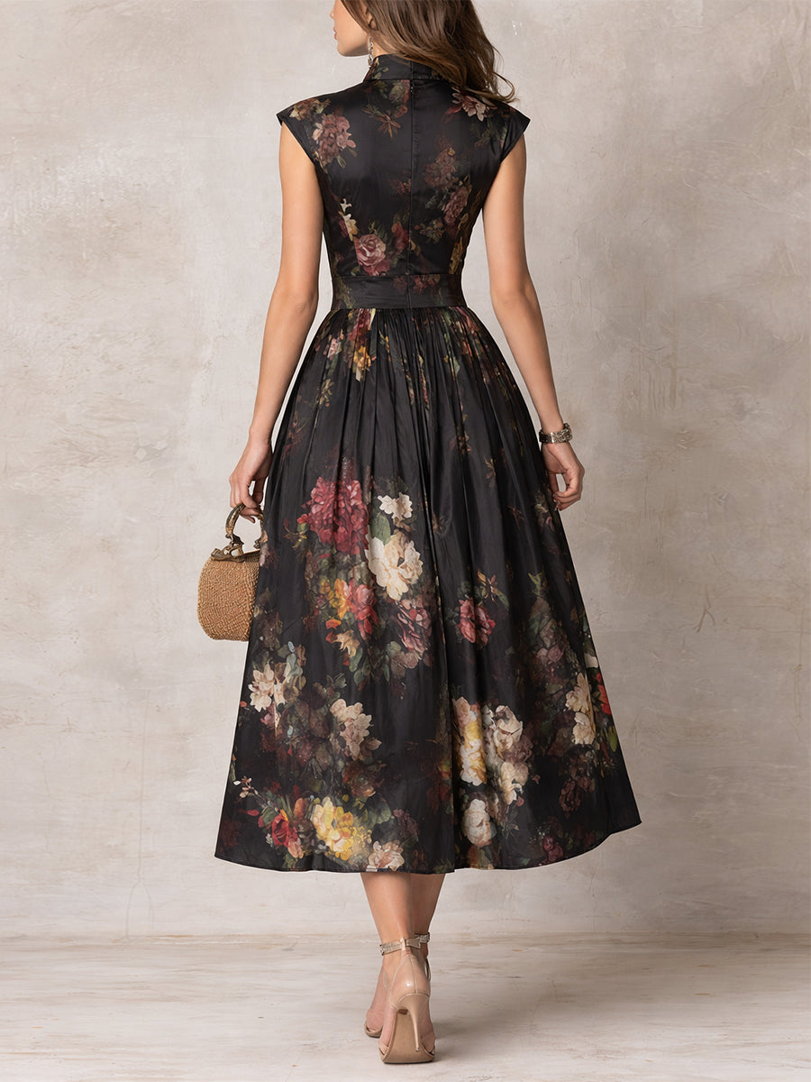 Olivia | Refined Floral Pleated Fall Wedding Guest Midi Dress