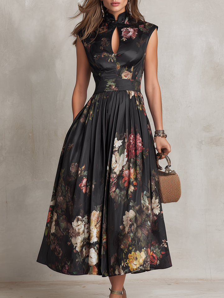 Olivia | Refined Floral Pleated Fall Wedding Guest Midi Dress