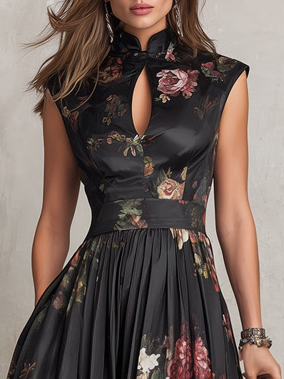 Olivia | Refined Floral Pleated Fall Wedding Guest Midi Dress