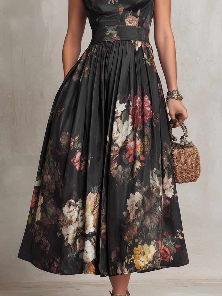 Olivia | Refined Floral Pleated Fall Wedding Guest Midi Dress