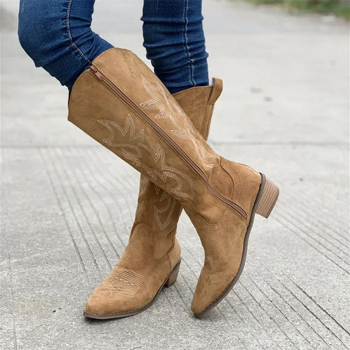 Olivia | Stylish Embroidered Knee-High Cowboy Boots