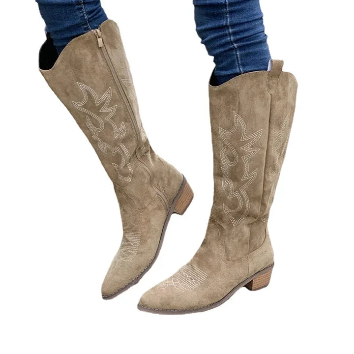 Olivia | Stylish Embroidered Knee-High Cowboy Boots