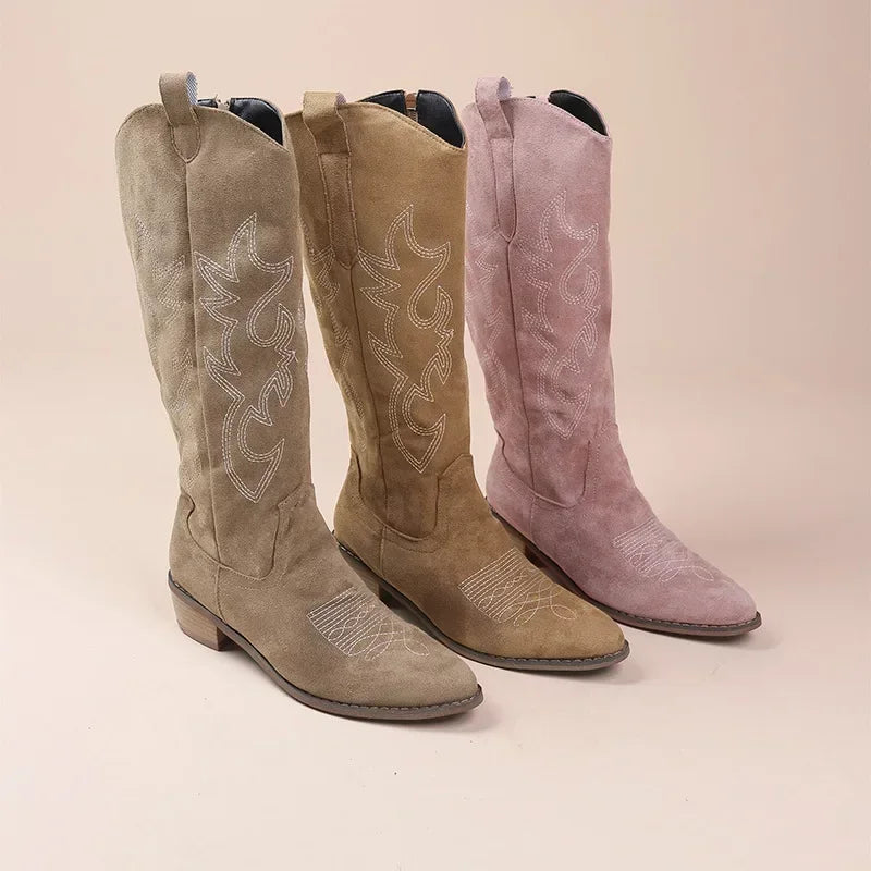 Olivia | Stylish Embroidered Knee-High Cowboy Boots