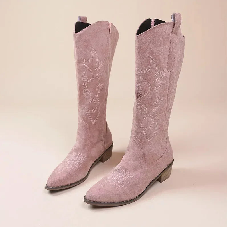 Olivia | Stylish Embroidered Knee-High Cowboy Boots
