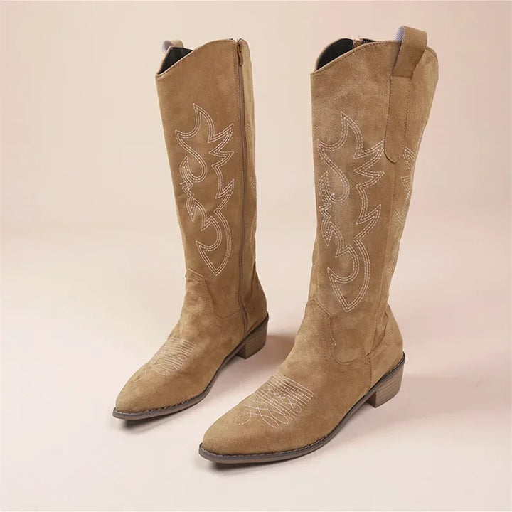 Olivia | Stylish Embroidered Knee-High Cowboy Boots