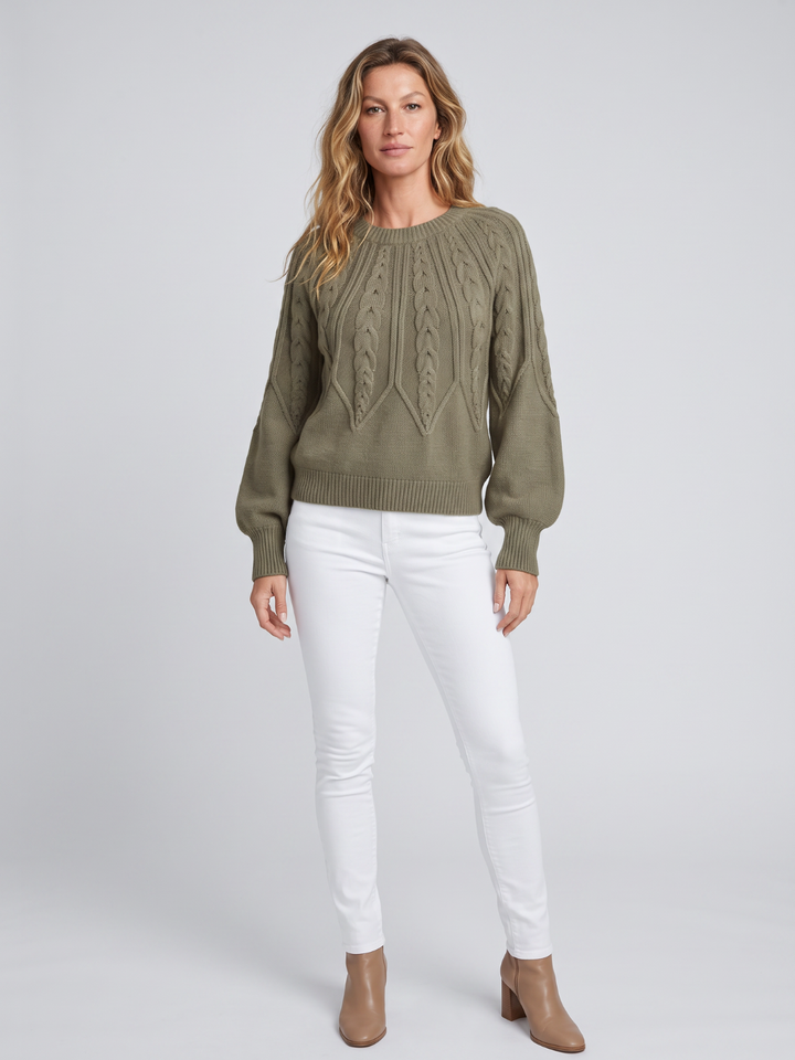 Olivia | Womens Chunky Cable Knit Pullover with Balloon Sleeves