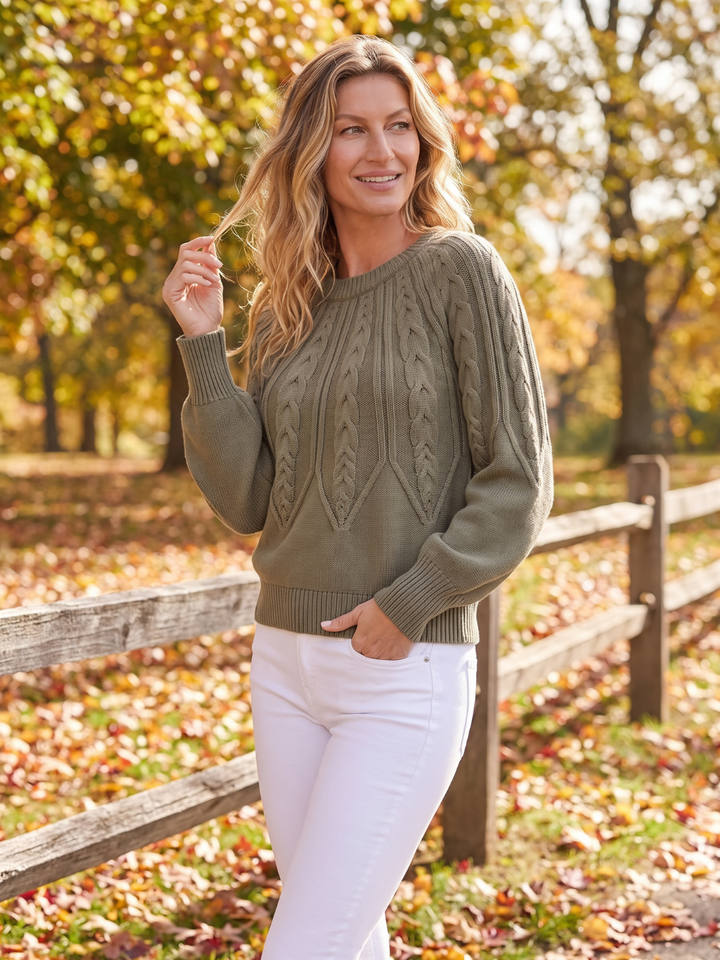 Olivia | Womens Chunky Cable Knit Pullover with Balloon Sleeves