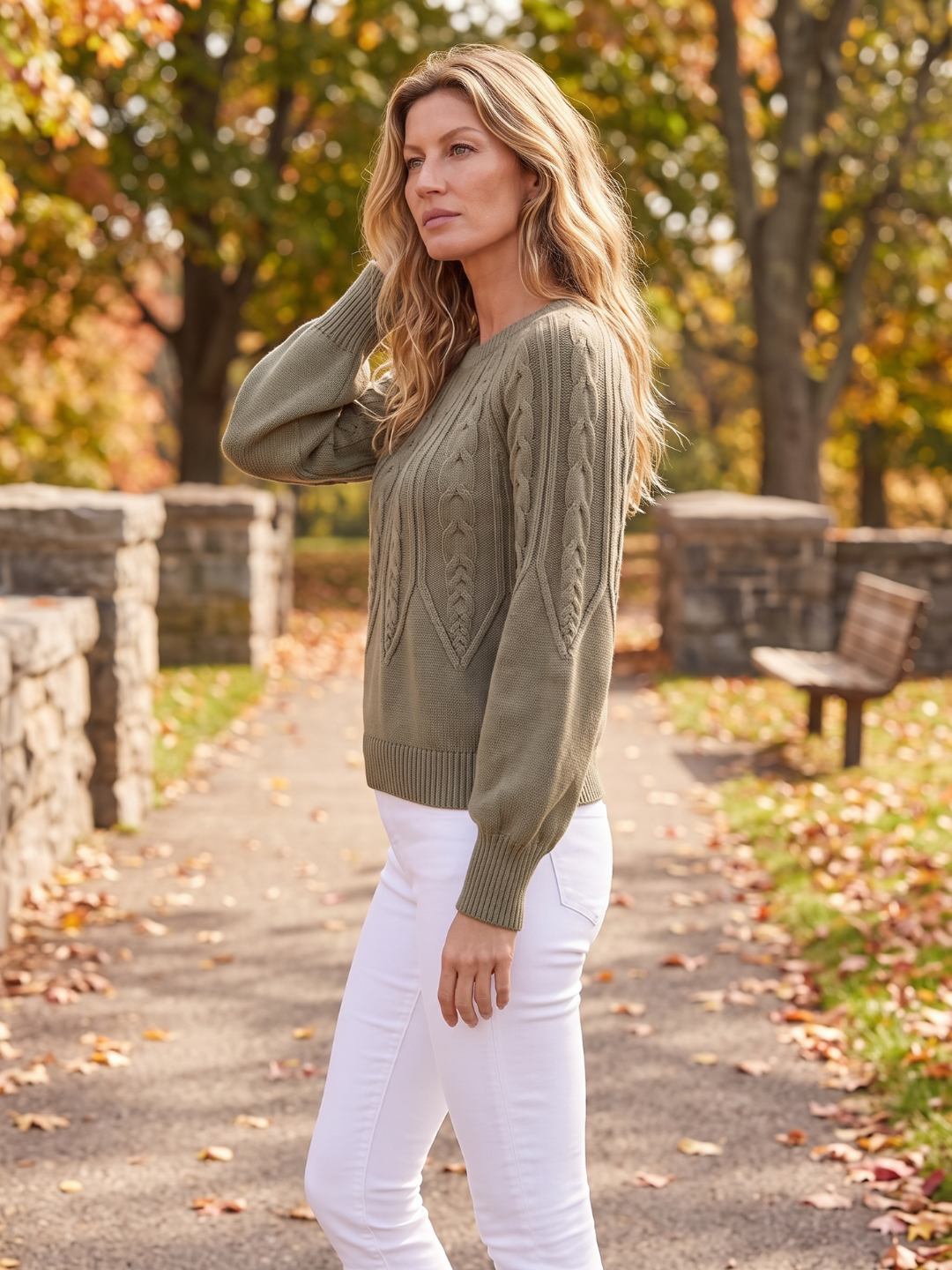 Olivia | Womens Chunky Cable Knit Pullover with Balloon Sleeves