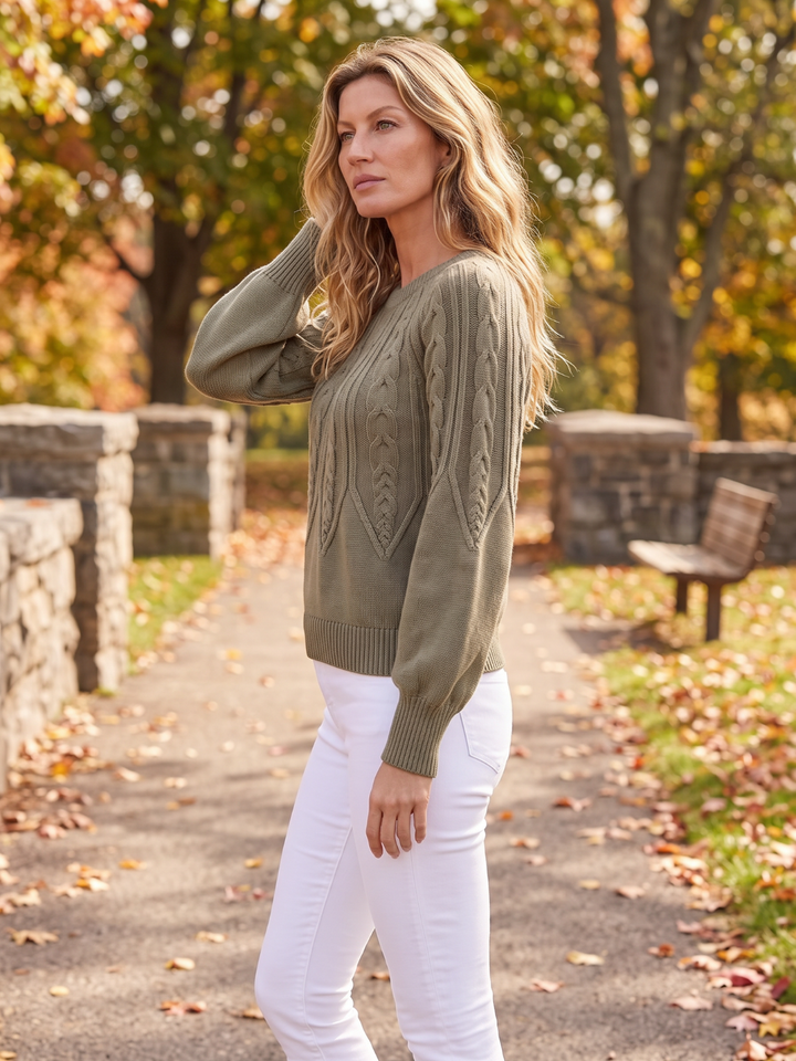 Olivia | Womens Chunky Cable Knit Pullover with Balloon Sleeves