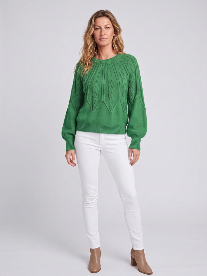 Olivia | Womens Chunky Cable Knit Pullover with Balloon Sleeves