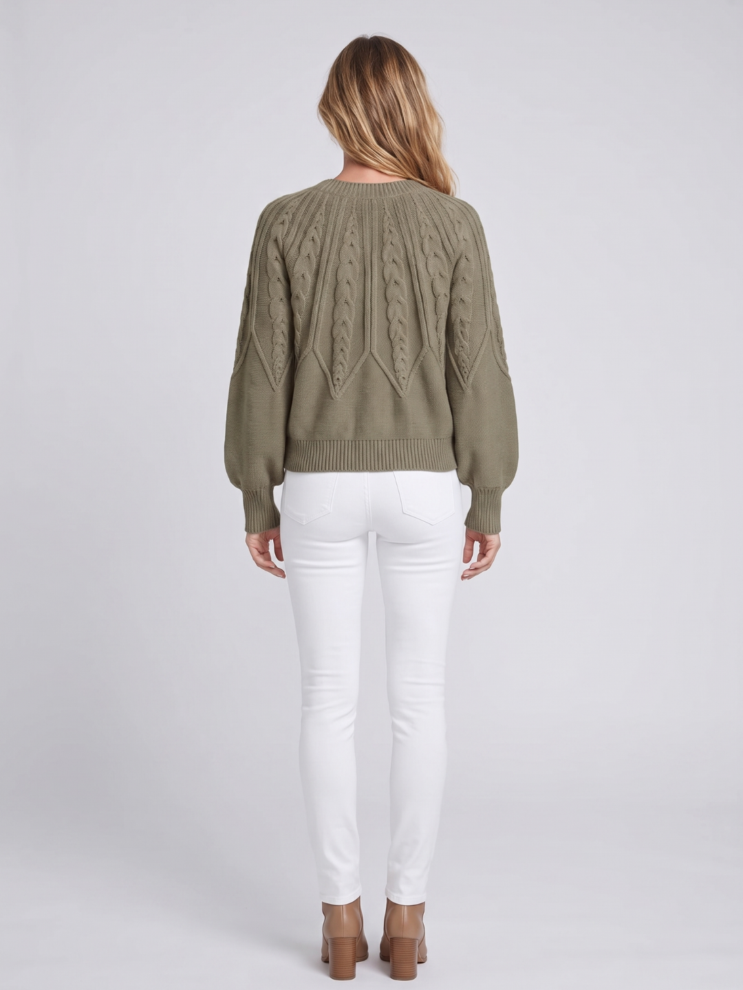 Olivia | Womens Chunky Cable Knit Pullover with Balloon Sleeves