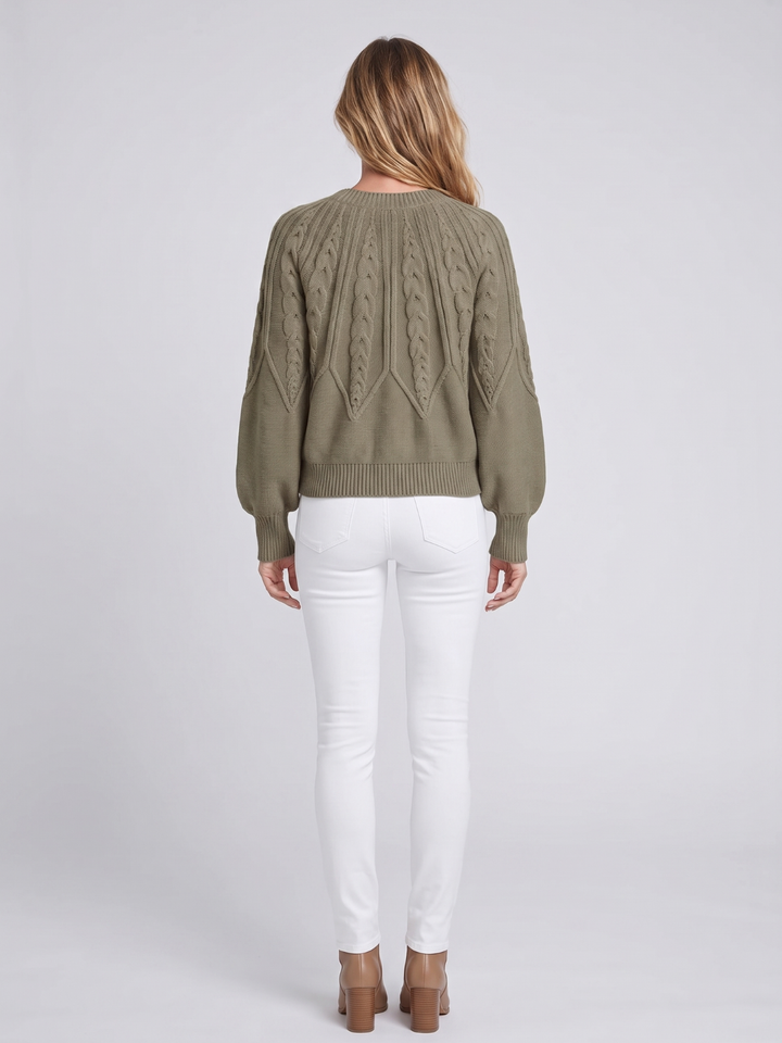 Olivia | Womens Chunky Cable Knit Pullover with Balloon Sleeves
