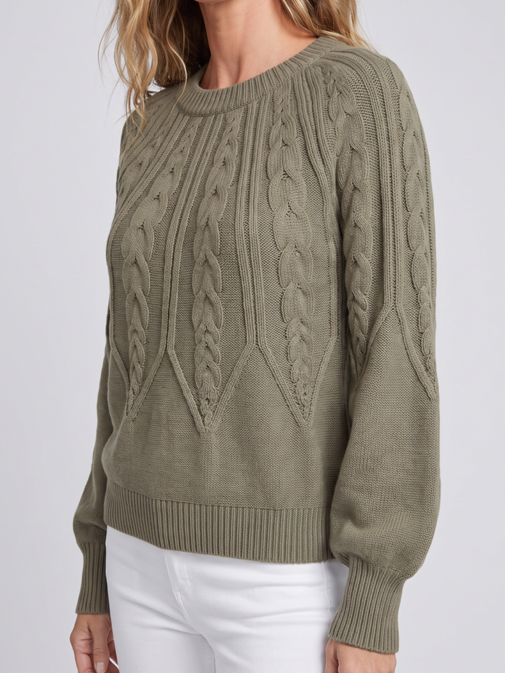 Olivia | Womens Chunky Cable Knit Pullover with Balloon Sleeves