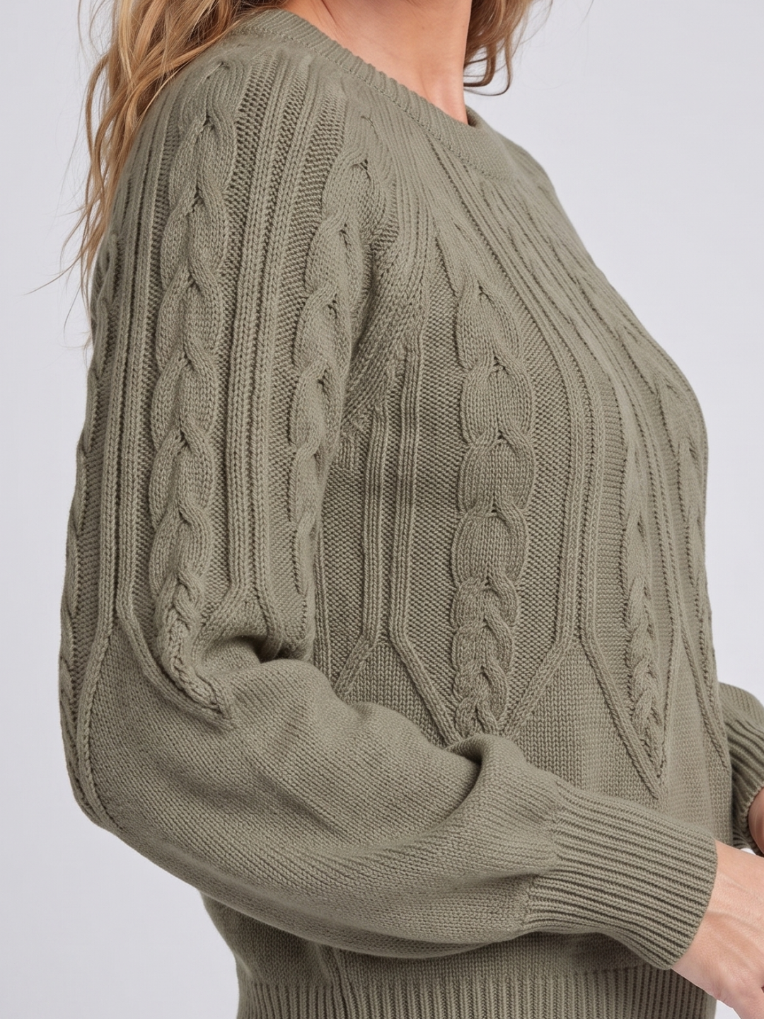 Olivia | Womens Chunky Cable Knit Pullover with Balloon Sleeves