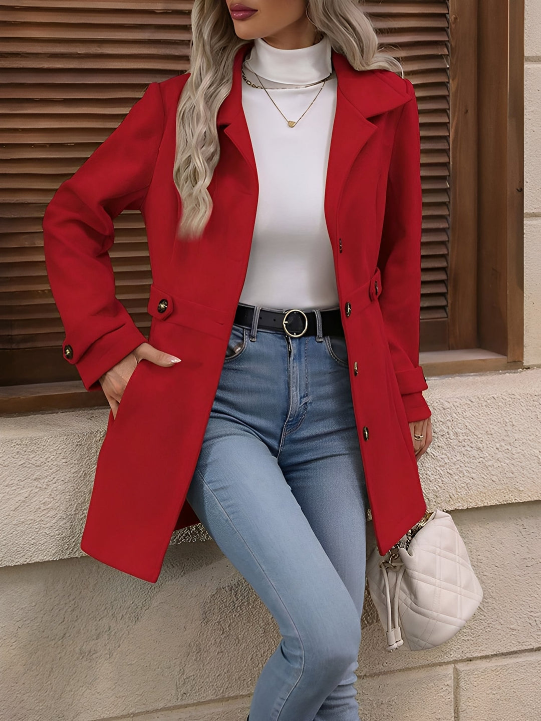 Pamela | Chic Belted Notch Collar Double Breasted Trench Coat