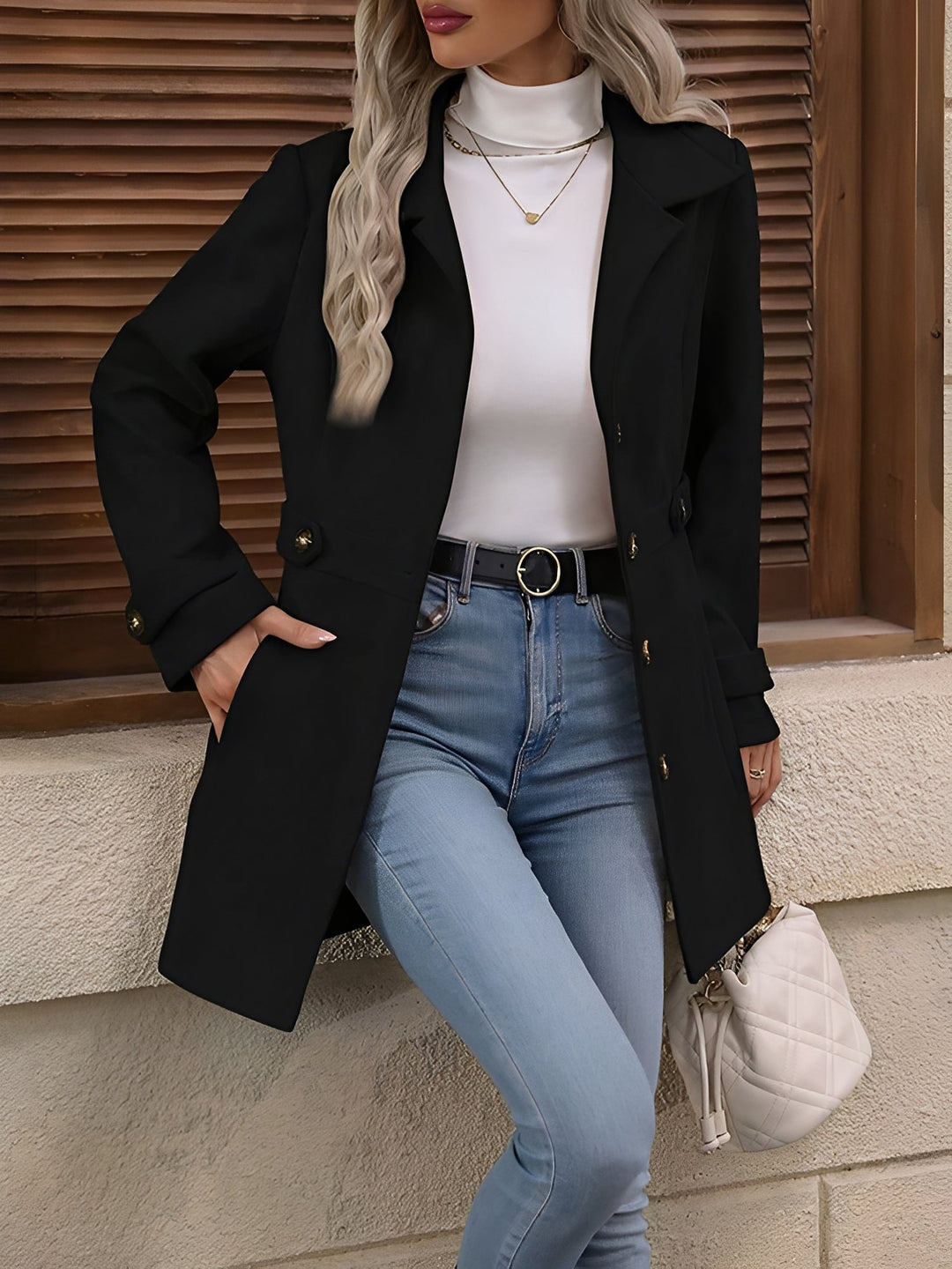 Pamela | Chic Belted Notch Collar Double Breasted Trench Coat